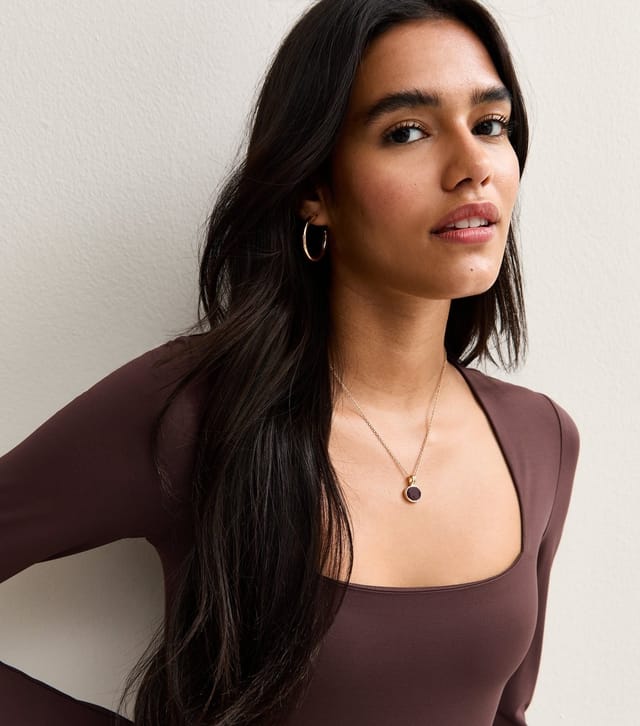 New Look Women's Burgundy Slinky Square Neck Long Sleeve Bodysuit New Look - 2