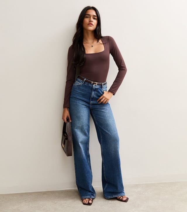 New Look Women's Burgundy Slinky Square Neck Long Sleeve Bodysuit New Look - 3