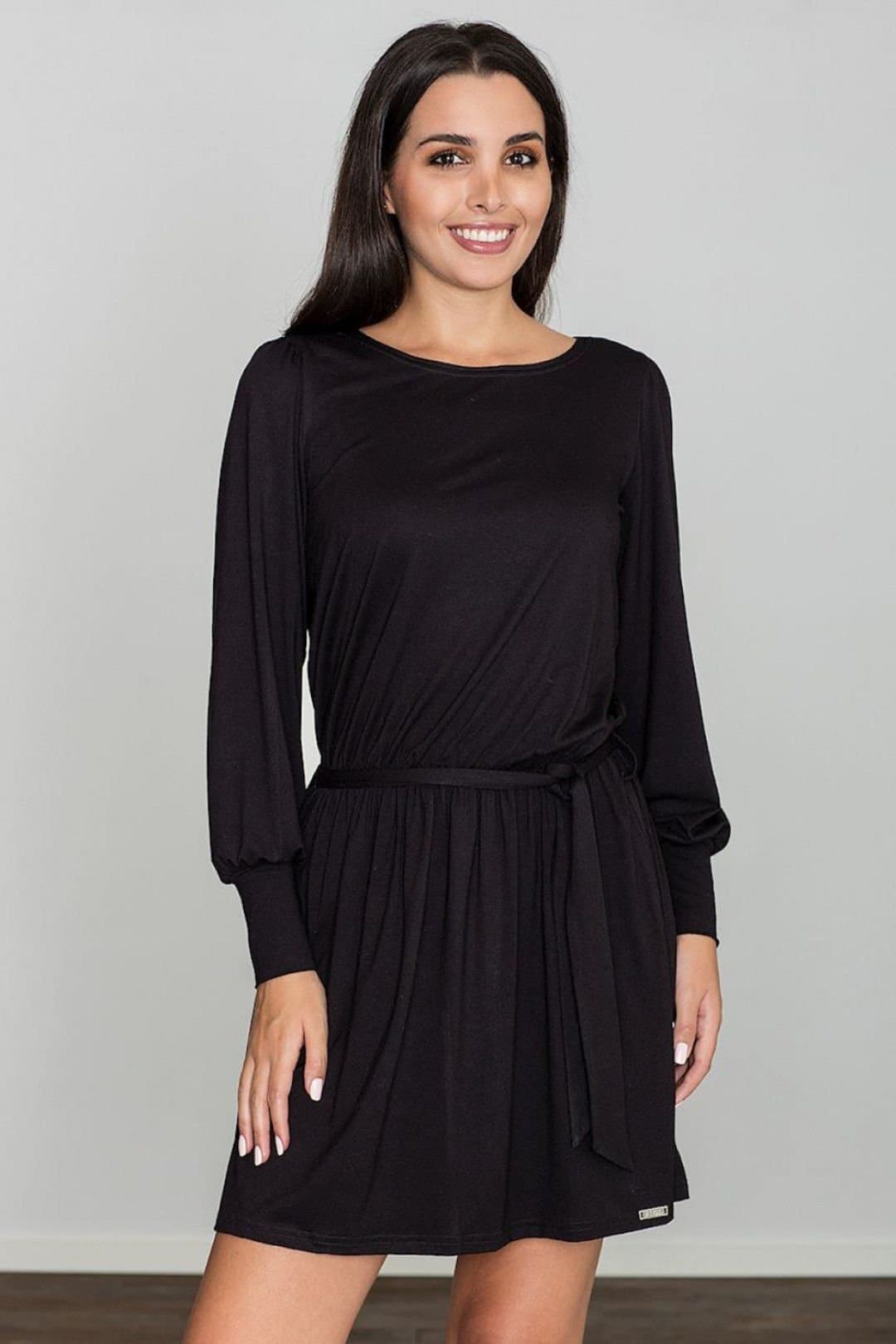 Love Lace Love Lace Women's Loose Fitting Long Sleeve Dress with Wide Cuffs in Black