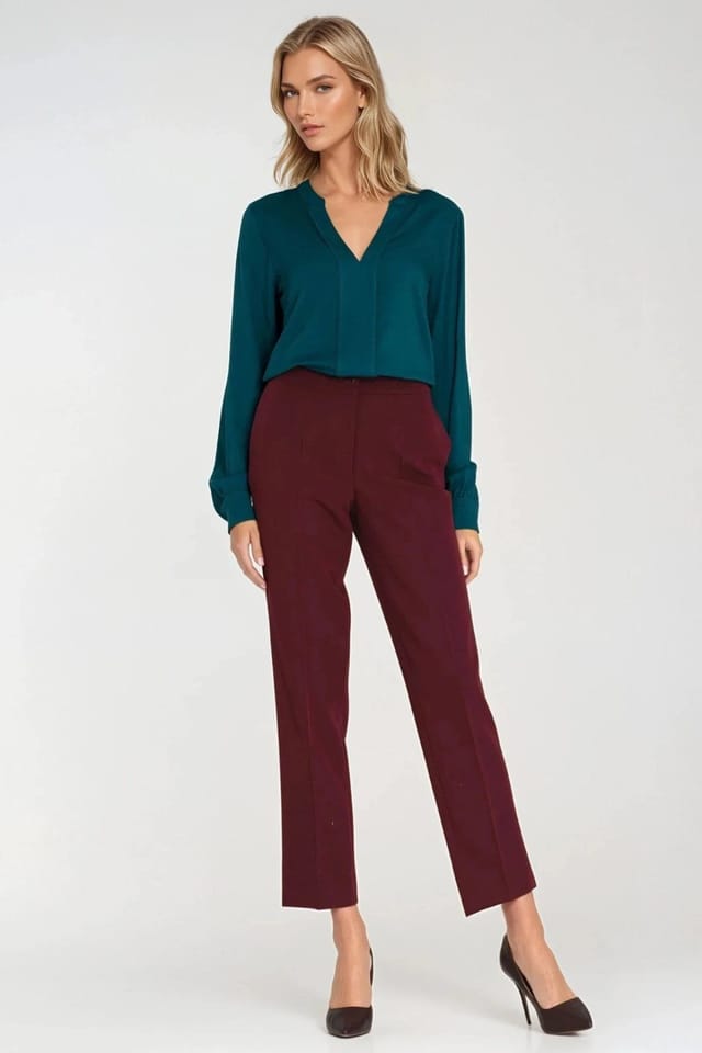 Love Lace Love Lace Women's Classic V Neck Viscose Pleated Blouse in Green - 2