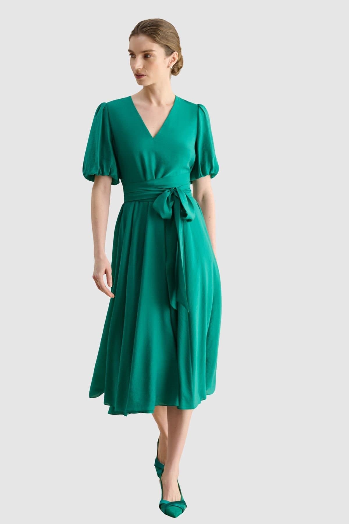 Hobbs London Hobbs London Women's Barrington Tie Waist Midi Dress in Emerald