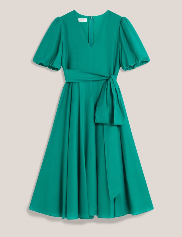 Hobbs London Hobbs London Women's Barrington Tie Waist Midi Dress in Emerald - 2
