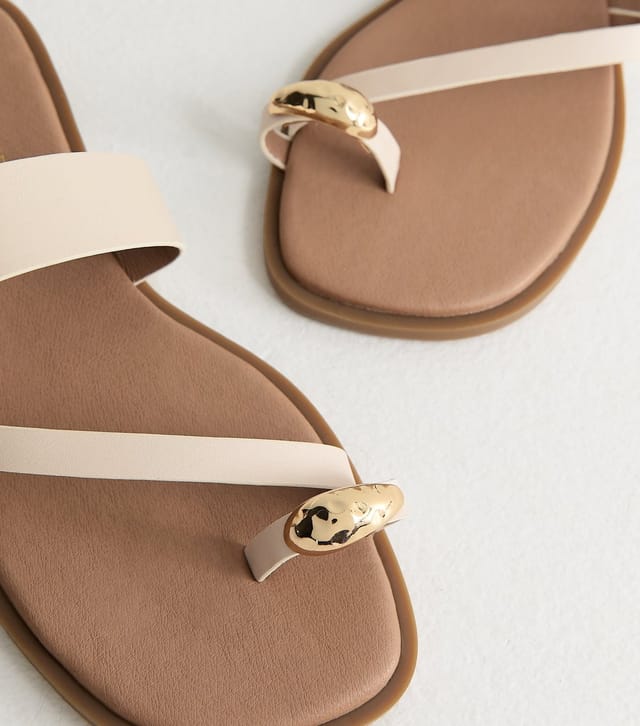 New Look Women's Wide Fit Off White Faux Leather Metal Toe Ring Mules Vegan New Look - 3
