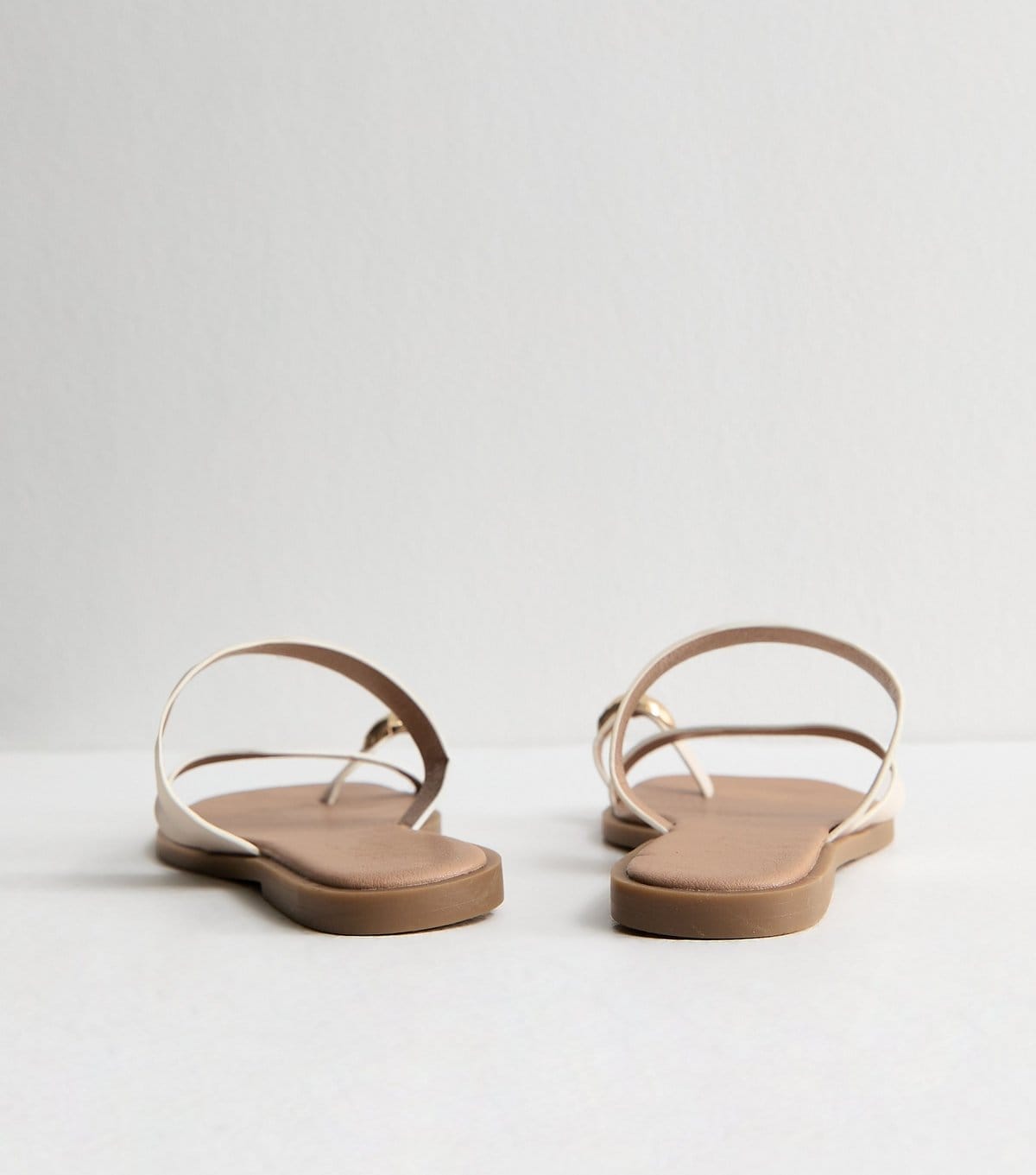 New Look Women's Wide Fit Off White Faux Leather Metal Toe Ring Mules Vegan New Look - 4