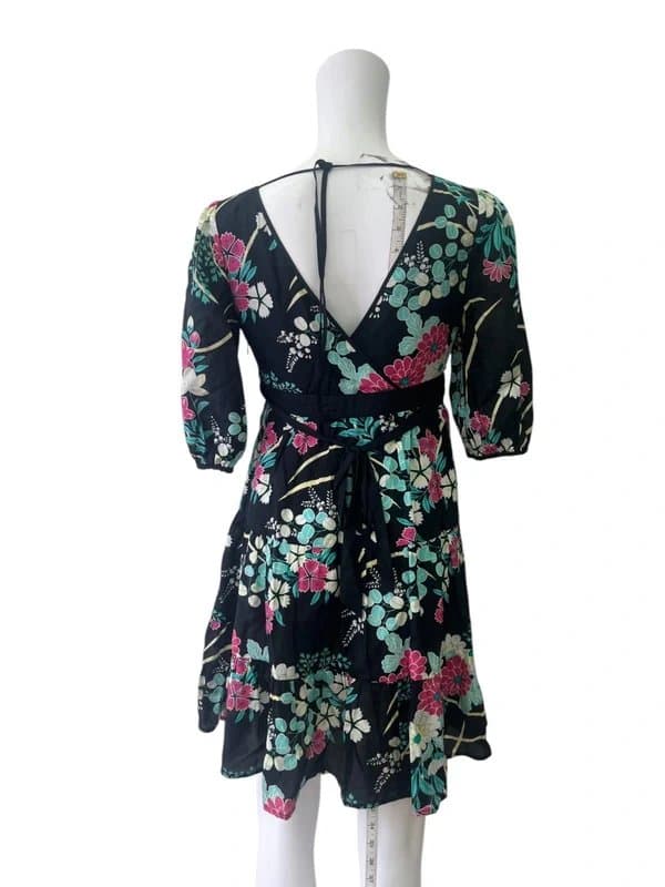 Oasis Oasis  Silk Fit & Flare Dress Size 8 Women EU 36 Vintage Black V-Neck Floral