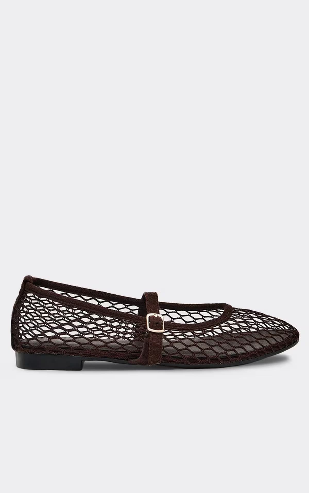 EGO Tullie Buckle Detail Flat Ballet Pump In Brown Faux Suede, Women's Size UK 3
