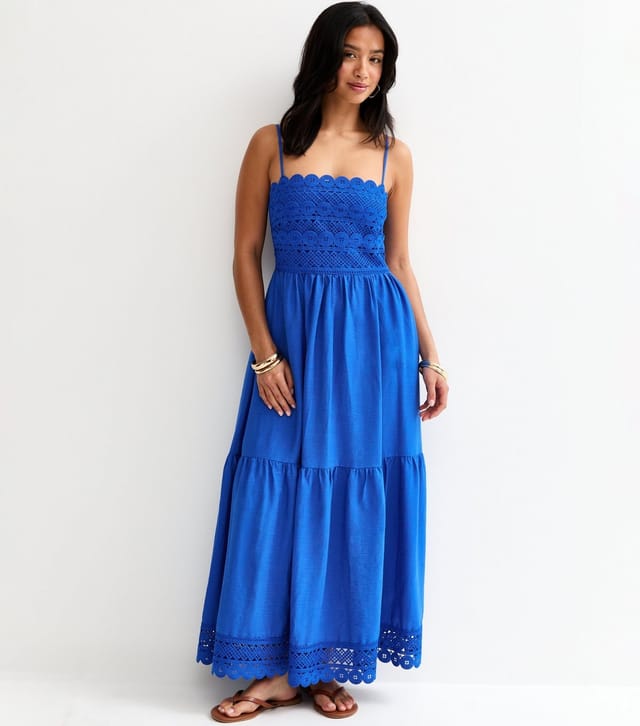 New Look Women's Petite Blue Crochet Panel Maxi Dress New Look - 3