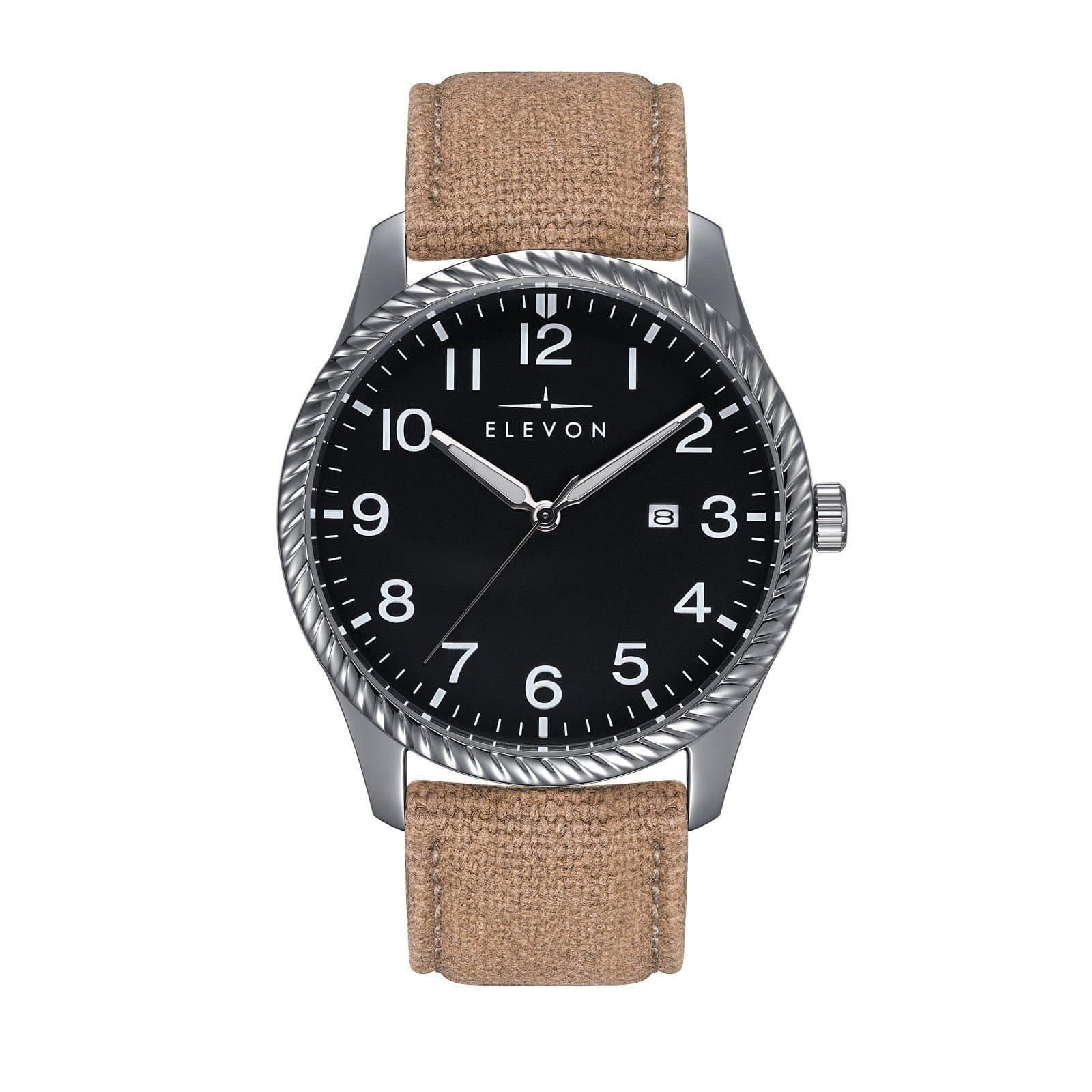 Elevon Elevon Men's Crosswind Canvas-Overlaid Leather-Band Watch w/ Date in Khaki