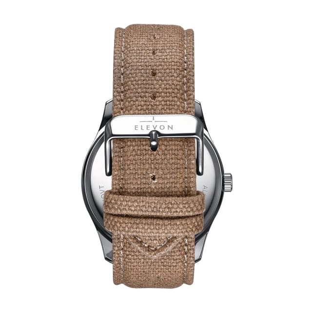 Elevon Elevon Men's Crosswind Canvas-Overlaid Leather-Band Watch w/ Date in Khaki - 3