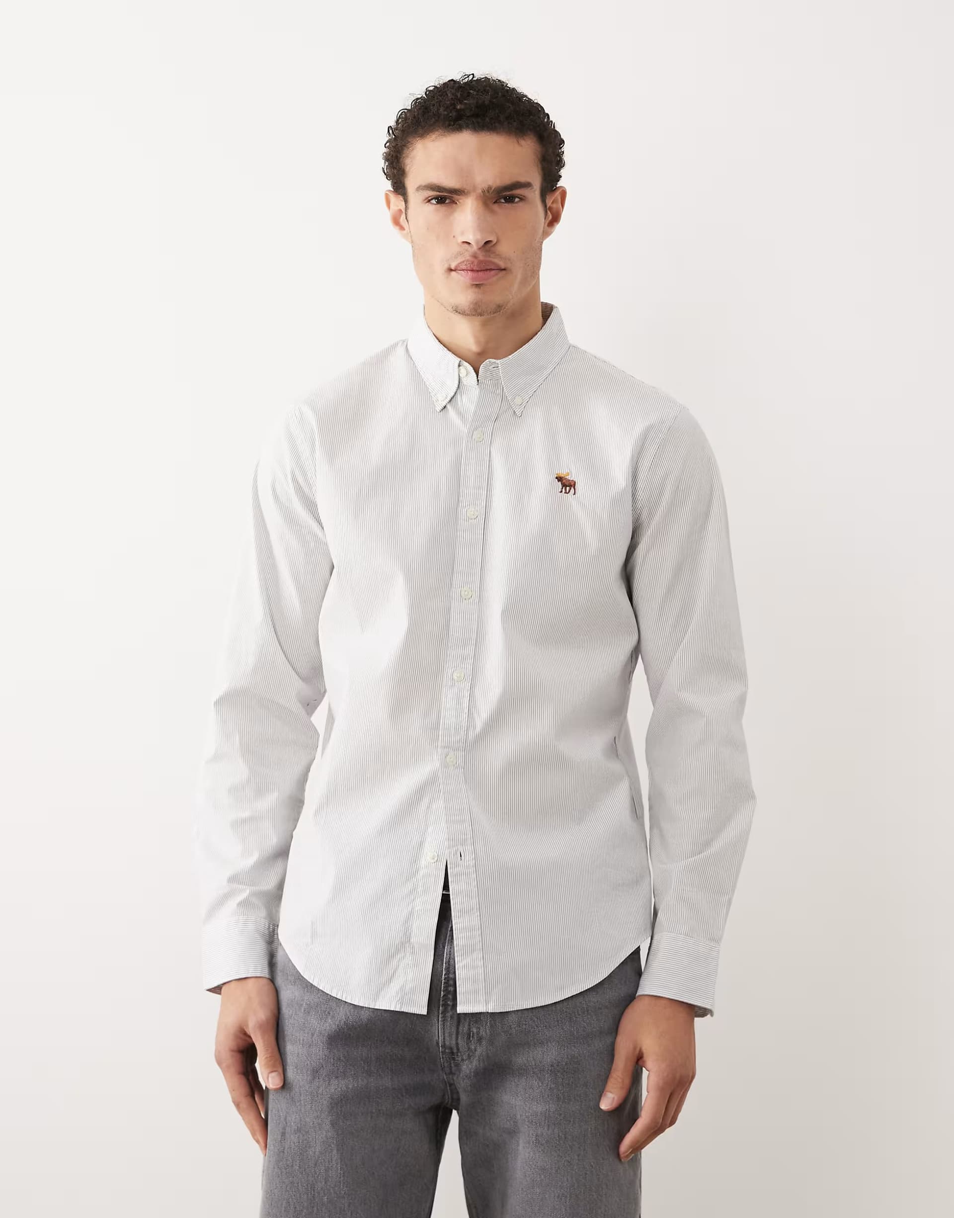 ASOS Abercrombie & Fitch icon logo poplin shirt in blue/white stripe