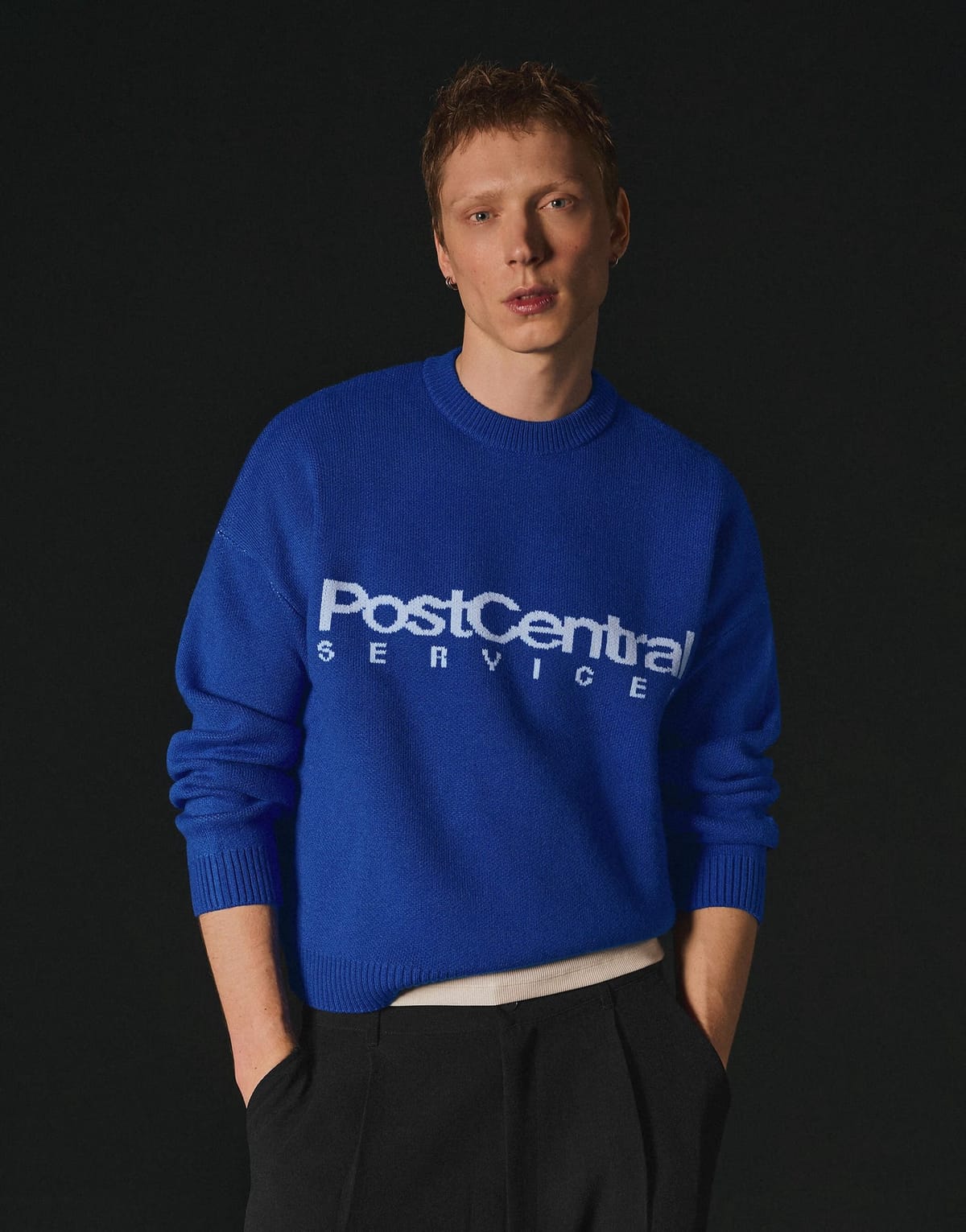 ASOS Bershka Jacquard knit jumper in blue - 1