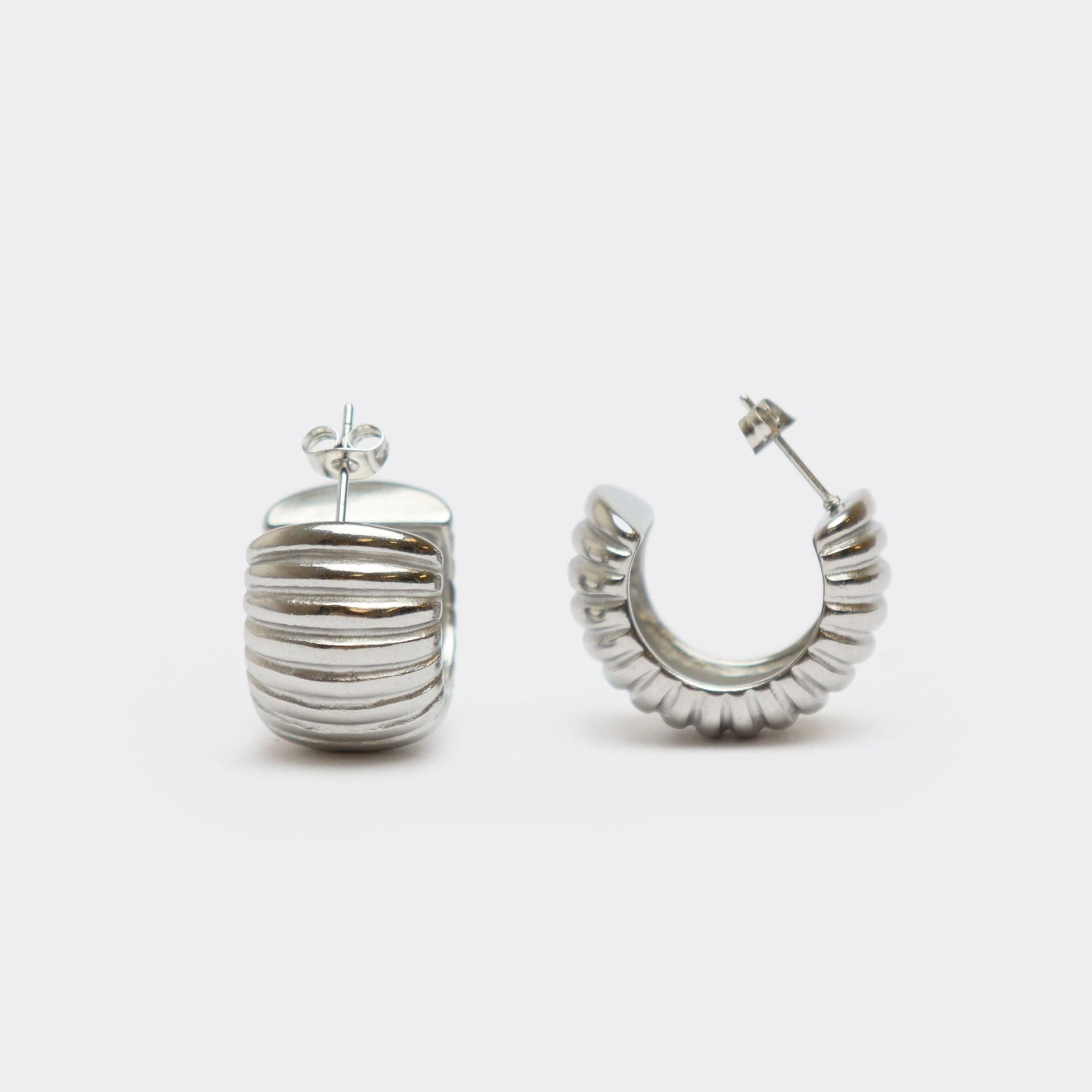 EGO EGO Silver Ribbed Detail Chunky Hoop Earrings