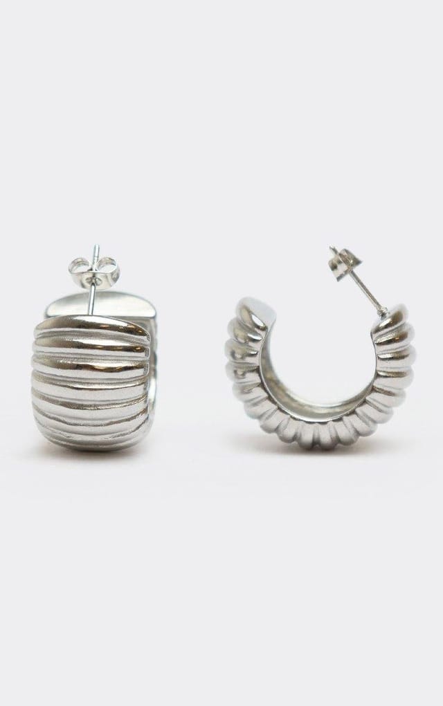 EGO Ribbed Detail Chunky Hoop Earrings In Silver, Women's Size UK 0 - 2
