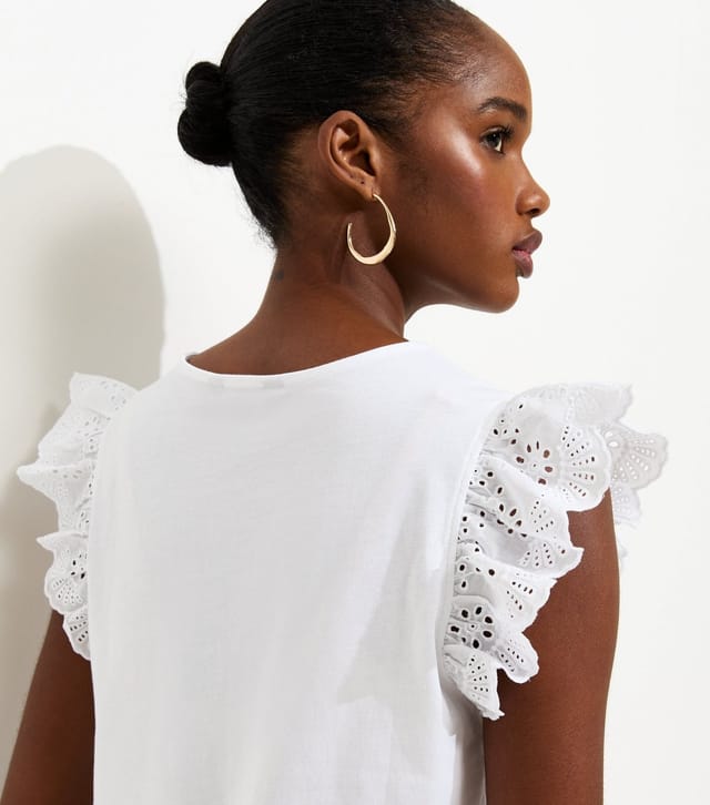 New Look Women's White Broderie Frill Sleeve Top New Look - 2