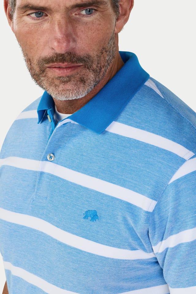 raging bull Raging Bull Men's Two Tone Birdseye Stripe Pique Polo in Bright Blue - 3