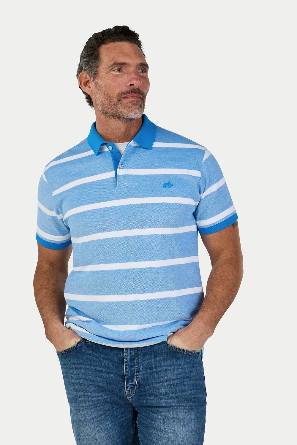 raging bull Raging Bull Men's Two Tone Birdseye Stripe Pique Polo in Bright Blue - 4