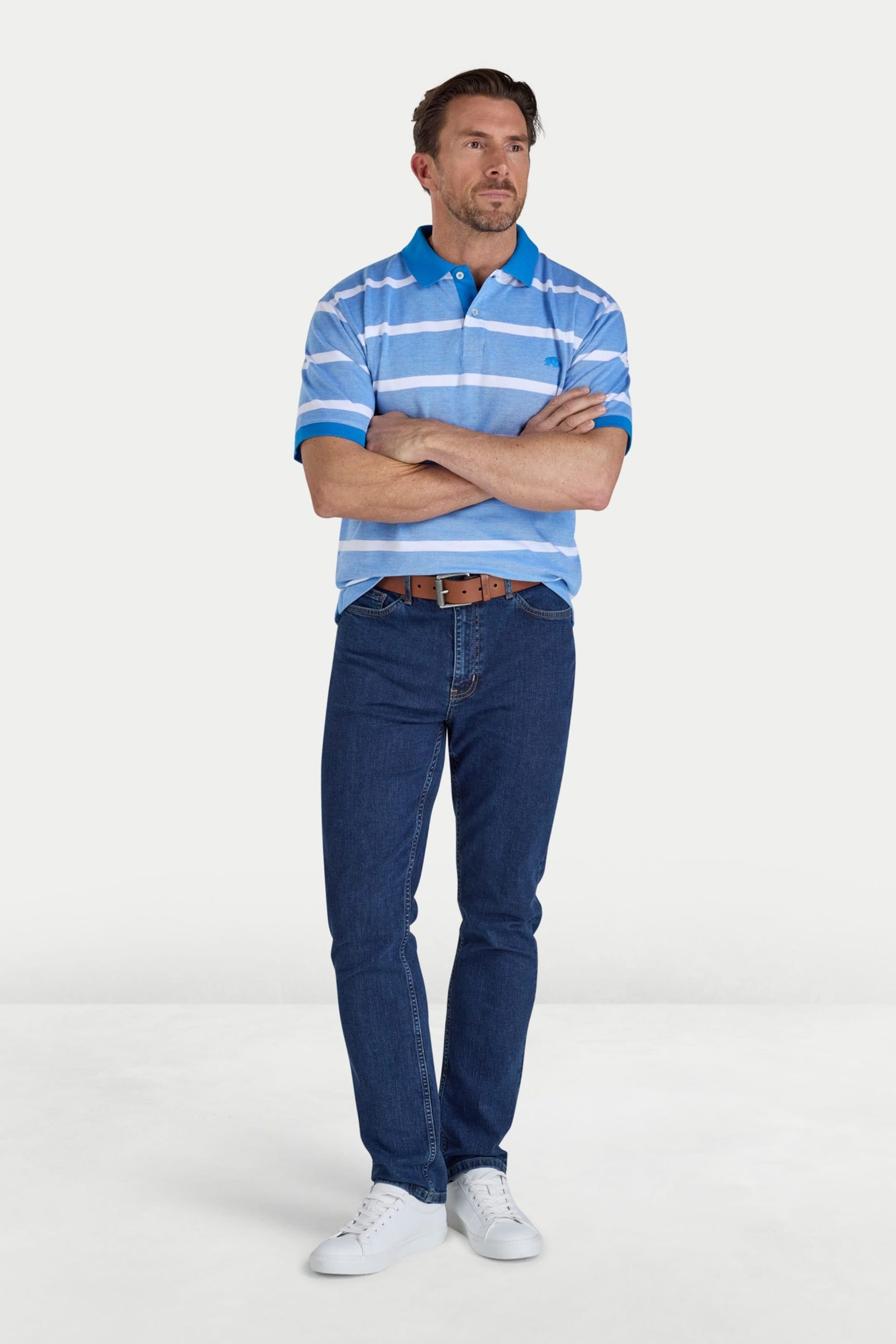 raging bull Raging Bull Men's Two Tone Birdseye Stripe Pique Polo in Bright Blue - 4