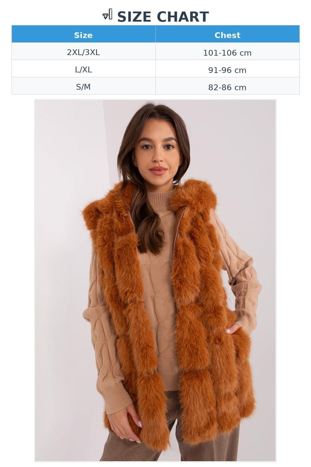Love Lace Love Lace Women's Hooded Faux Fur Polyester Vest with Pockets in Burnt Orange - 4