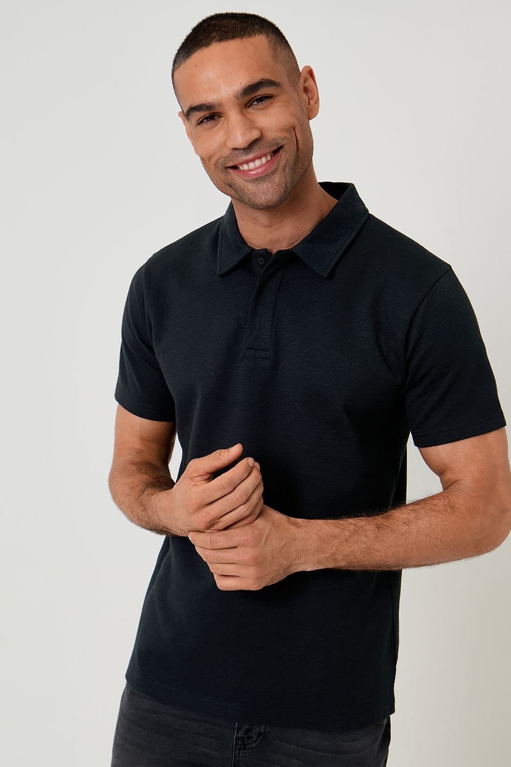 Threadbare Threadbare Men's Textured Cotton Rich Polo Shirt in Black