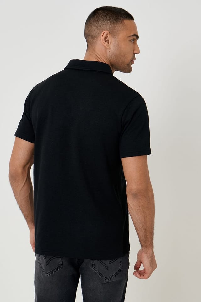Threadbare Threadbare Men's Textured Cotton Rich Polo Shirt in Black - 2