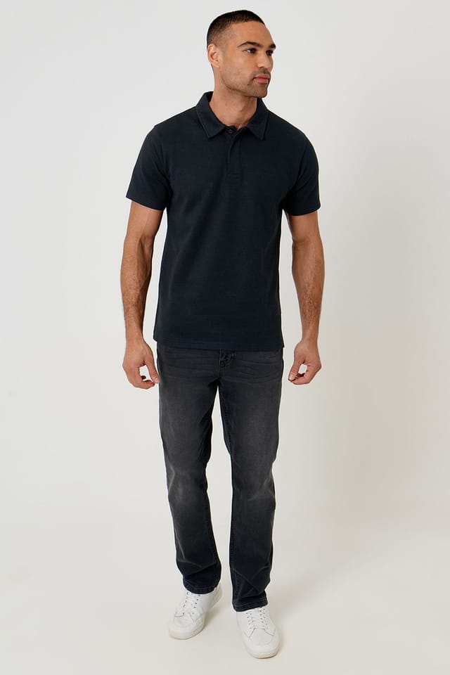 Threadbare Threadbare Men's Textured Cotton Rich Polo Shirt in Black - 3