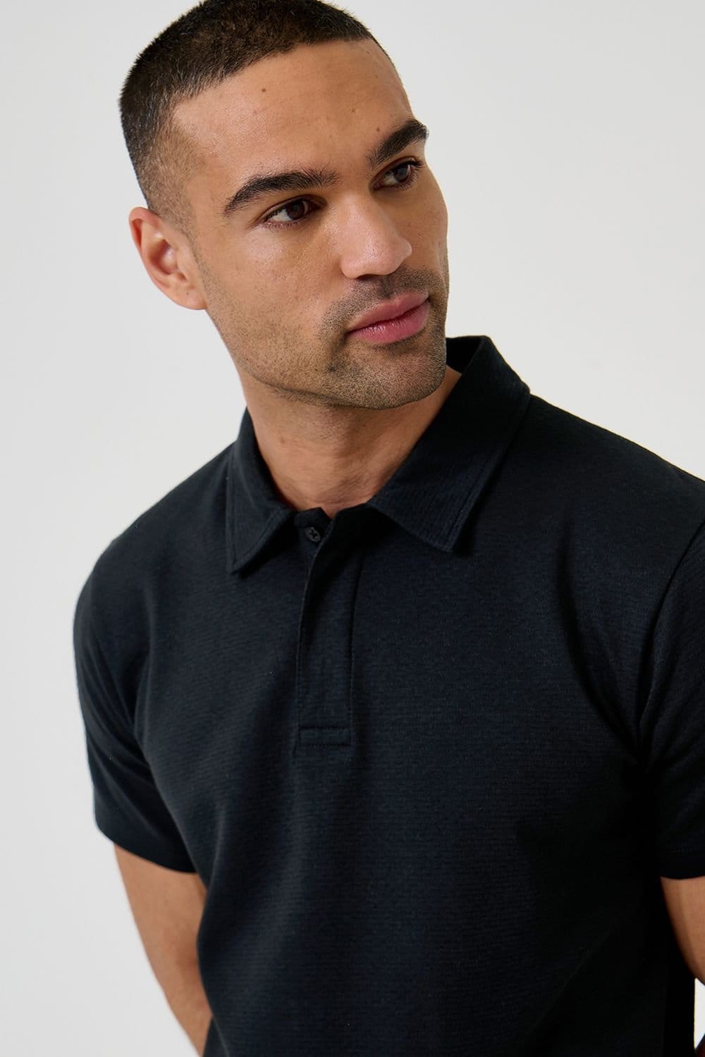 Threadbare Threadbare Men's Textured Cotton Rich Polo Shirt in Black - 4