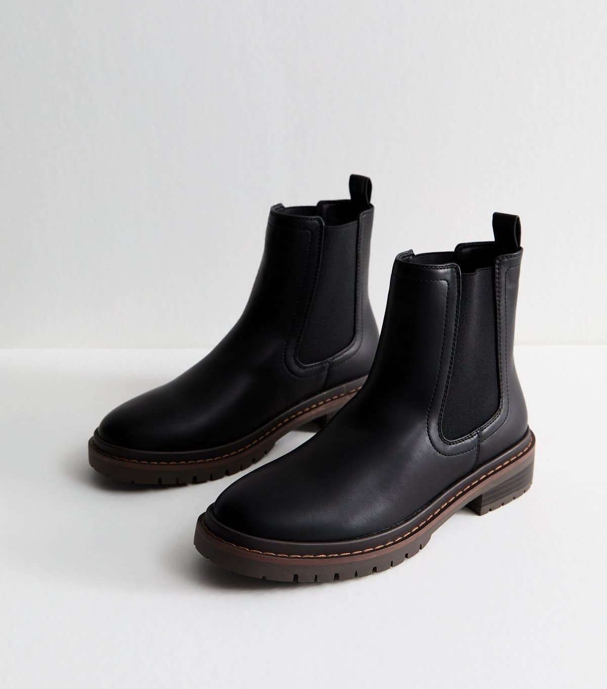 New Look Women's Black Faux Leather Chunky Chelsea Boots Vegan New Look