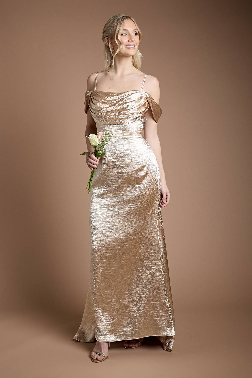 Coast Coast Women's High Gloss Drape Cowl Bridesmaid Maxi Dress in Champagne - 2