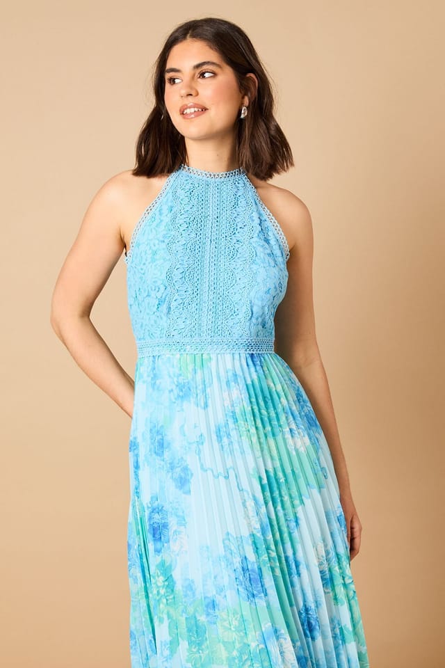 Oasis Oasis Women's Printed Lace Mix Halterneck Midi Dress in Floral - 2