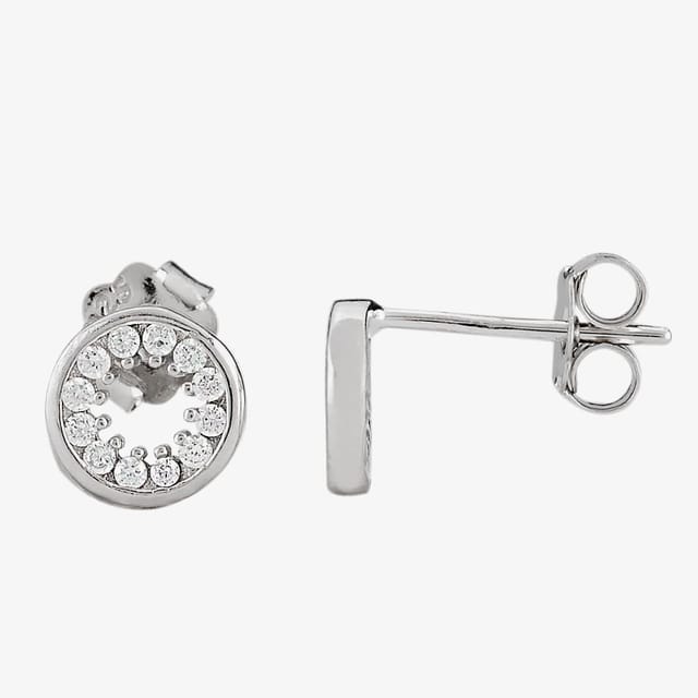 T.H.Baker T.H.Baker Women's Silver Cubic Zirconia Halo Pendant & Studs Set SET14439 - 3