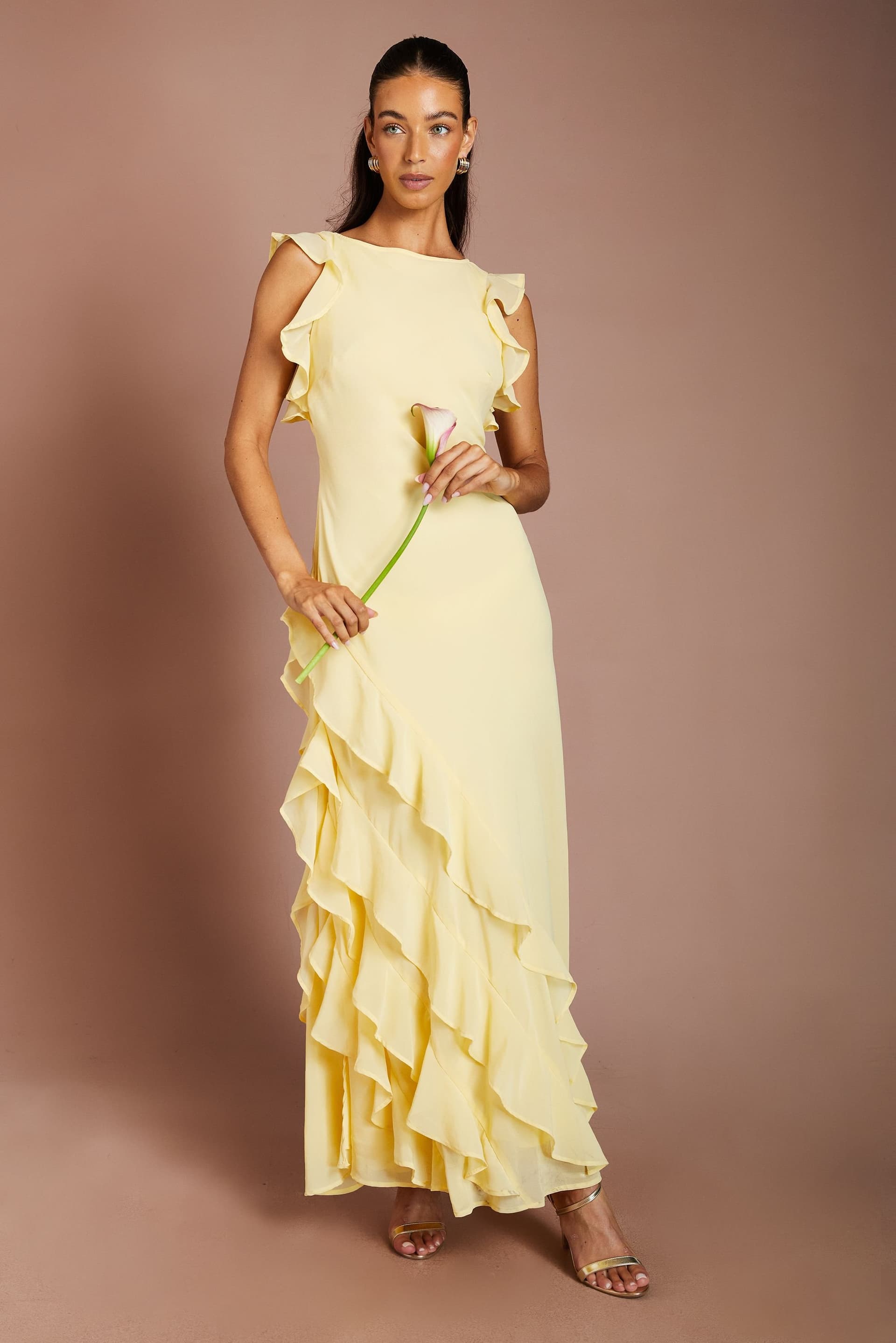 Coast Coast Women's Honoured Ruffle Georgette Maxi Bridesmaid Dress in Lemon