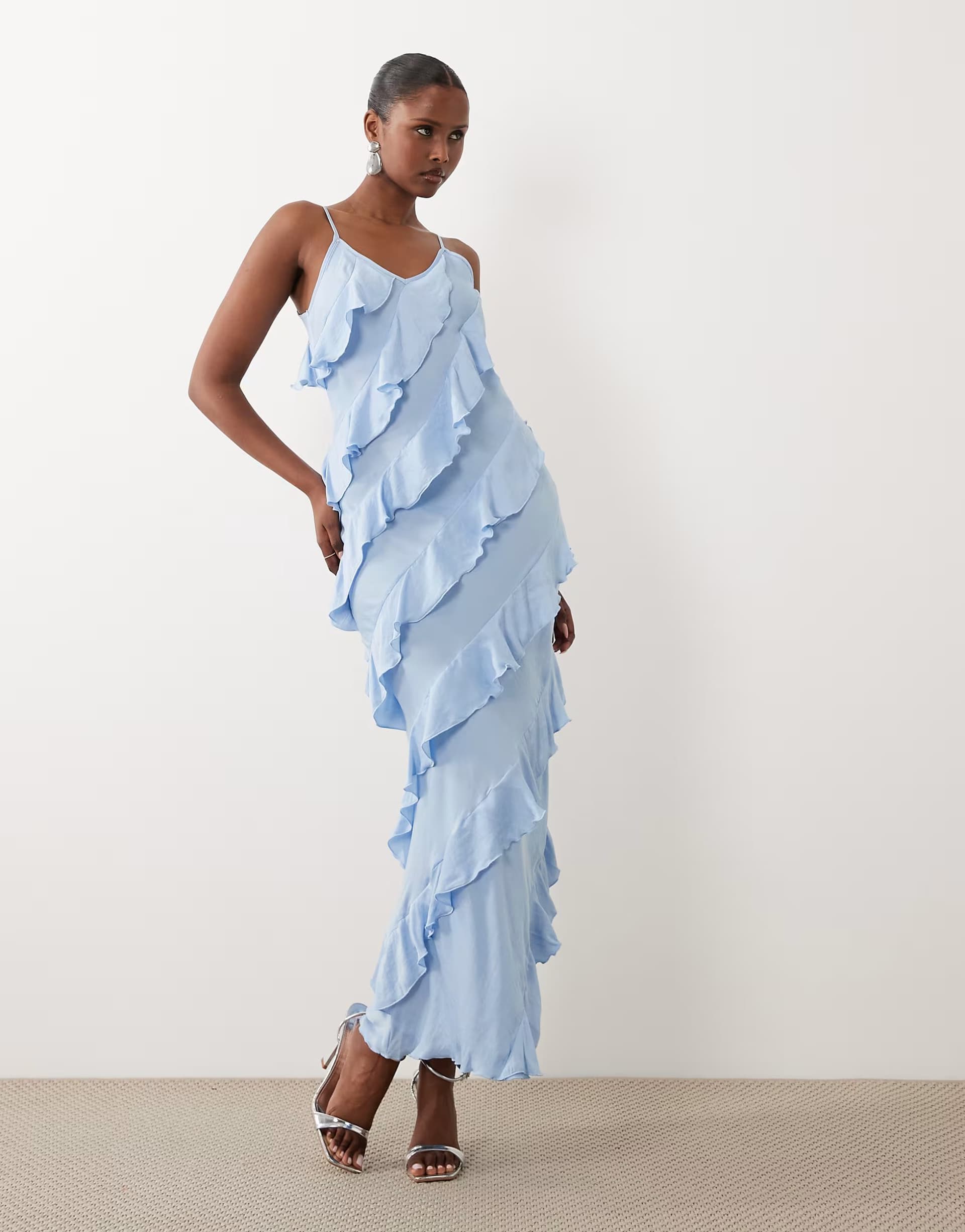 ASOS Vero Moda bias cut ruffle cami maxi dress in light blue