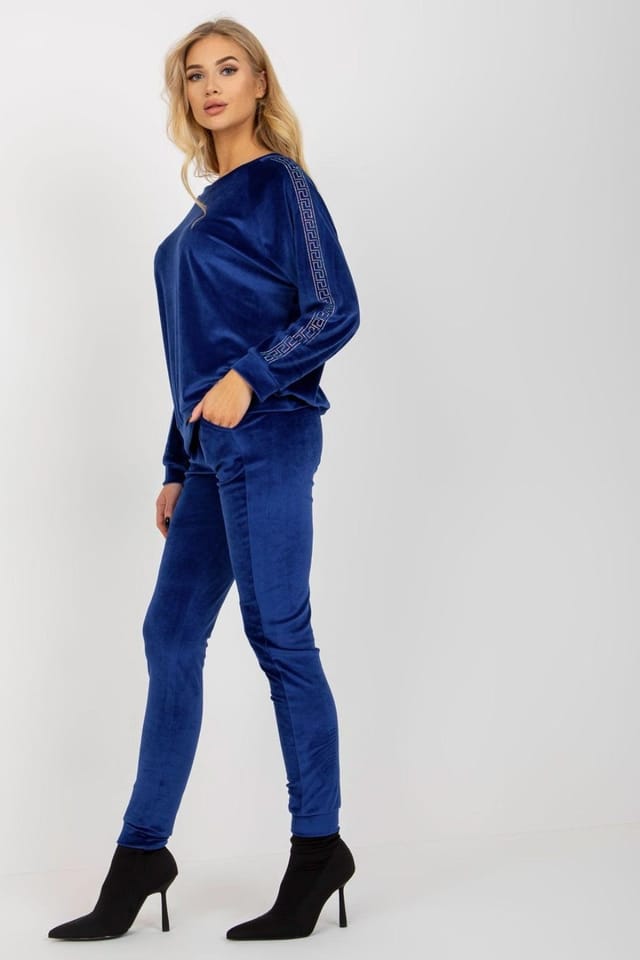 Love Lace Love Lace Women's Velour Rhinestone Sleeve Blouse Pant Set Style 177082 in Blue - 3