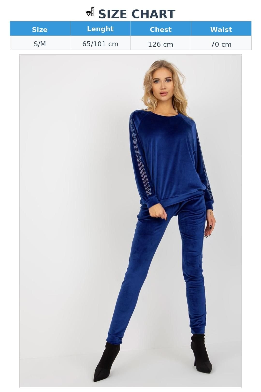 Love Lace Love Lace Women's Velour Rhinestone Sleeve Blouse Pant Set Style 177082 in Blue - 4