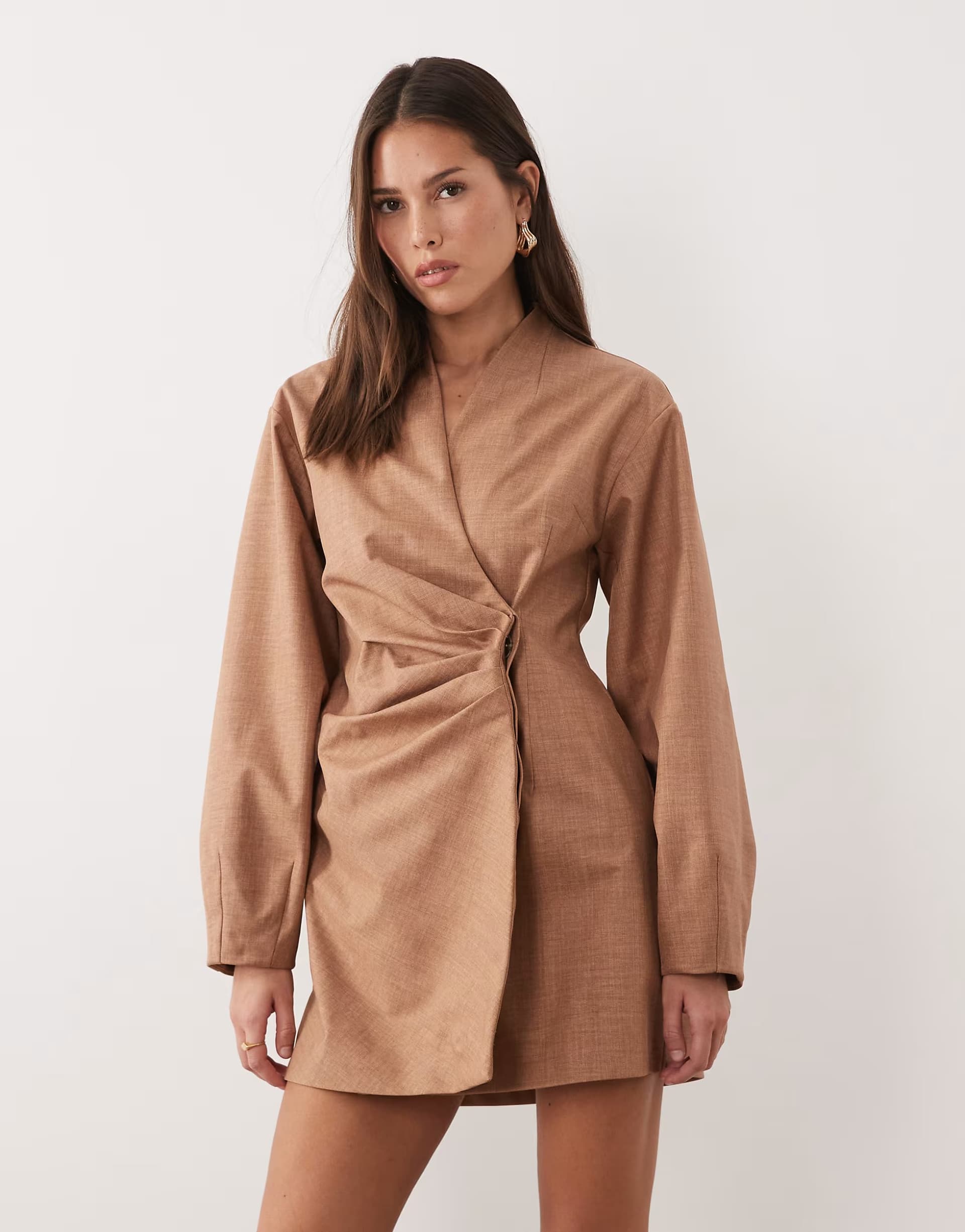 ASOS ASOS DESIGN pleat waist detail structured blazer dress in beige
