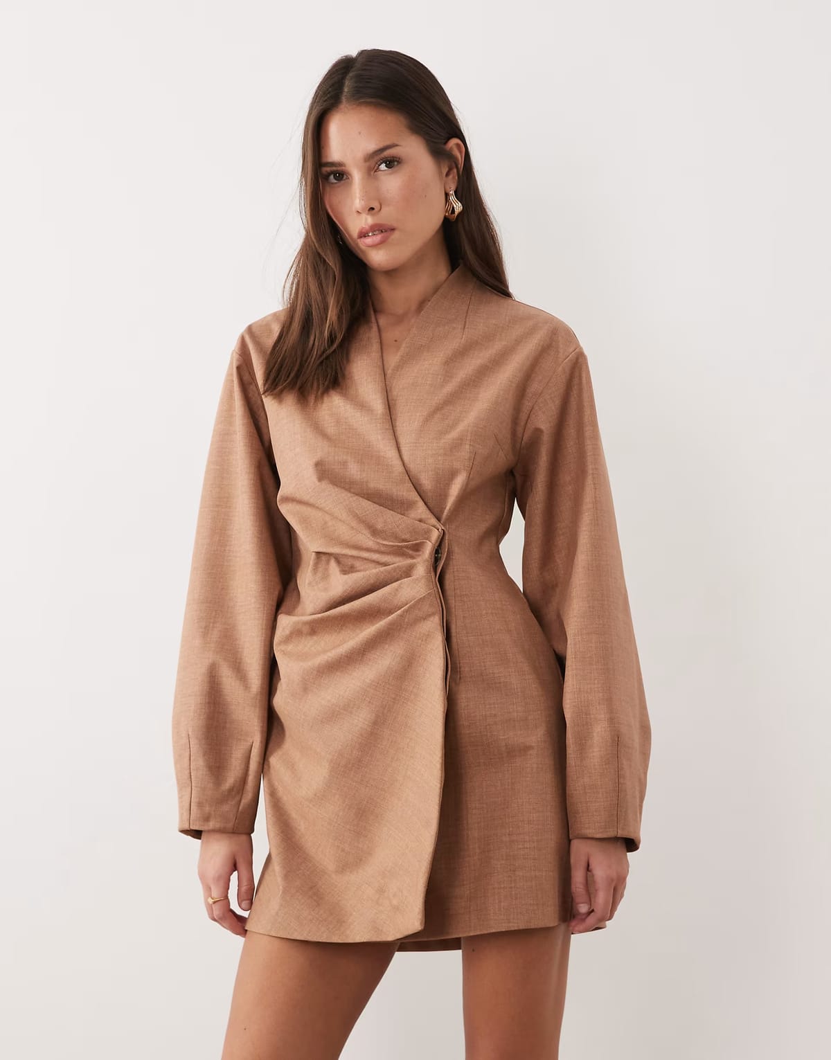 ASOS ASOS DESIGN pleat waist detail structured blazer dress in beige - 1