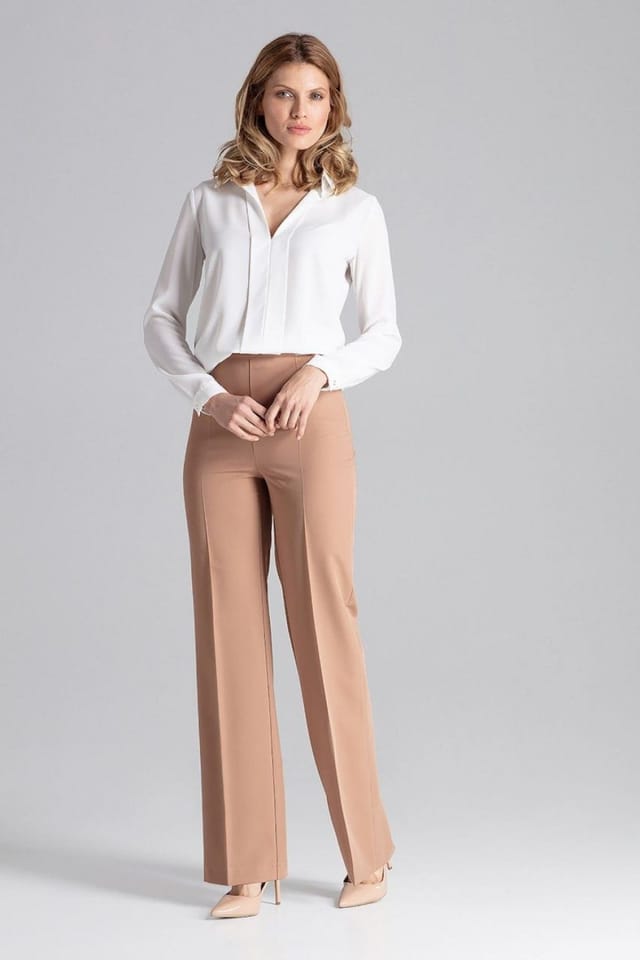 Love Lace Love Lace Women's Long Wide Leg Side Covered Zipper Pants in Camel - 2