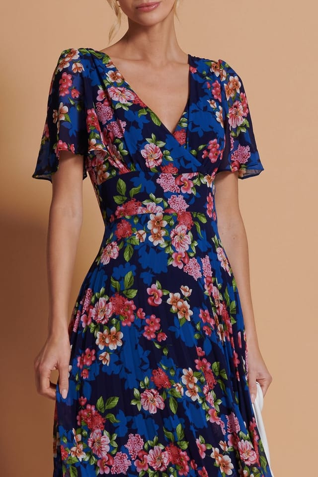 Jolie Moi Jolie Moi Women's Pleated Chiffon High Low Maxi Dress in Navy - 3