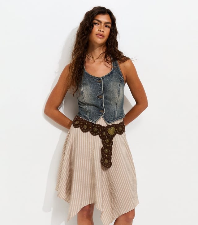 New Look Women's Vintage Tint Blue Cotton Halter Neck Denim Waistcoat New Look - 2