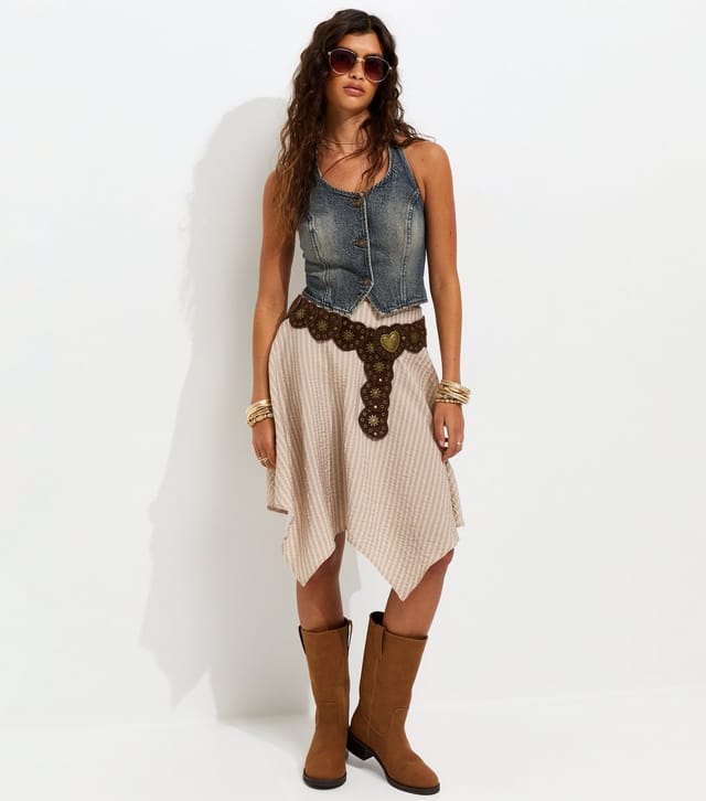 New Look Women's Vintage Tint Blue Cotton Halter Neck Denim Waistcoat New Look - 3
