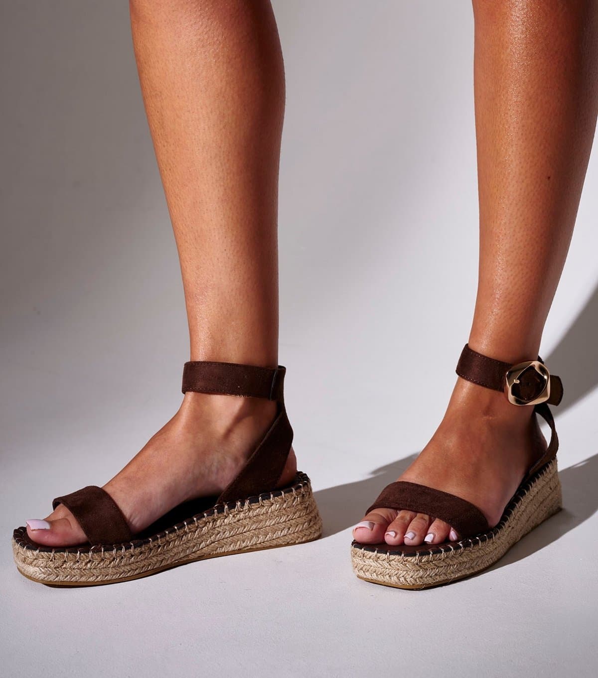 South Beach Women's Dark Brown Faux Suede Espadrille Wedge Sandals South Beach New Look