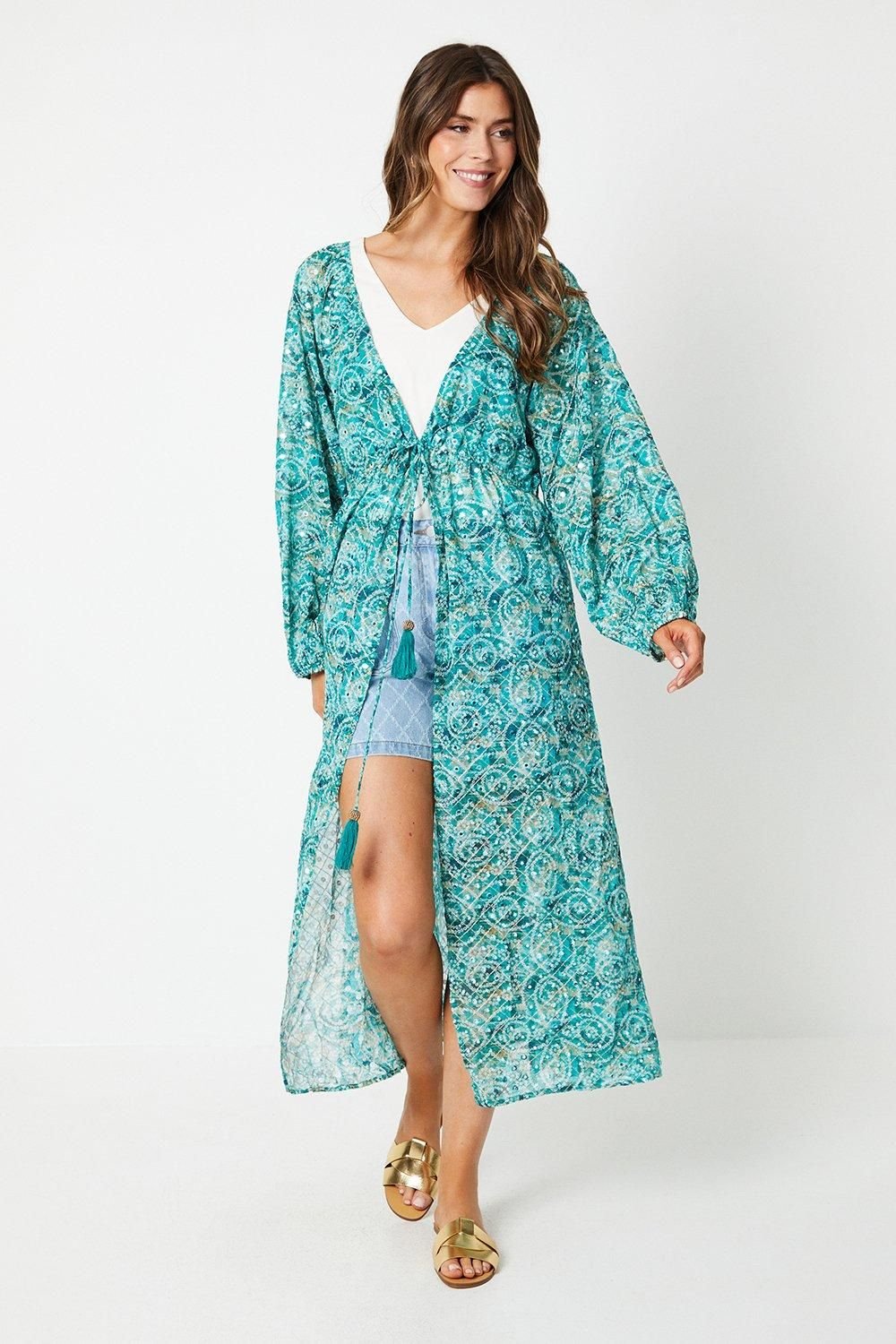 Wallis Wallis Women's Geo Print Mirror Detail Kimono in Turquoise - 2