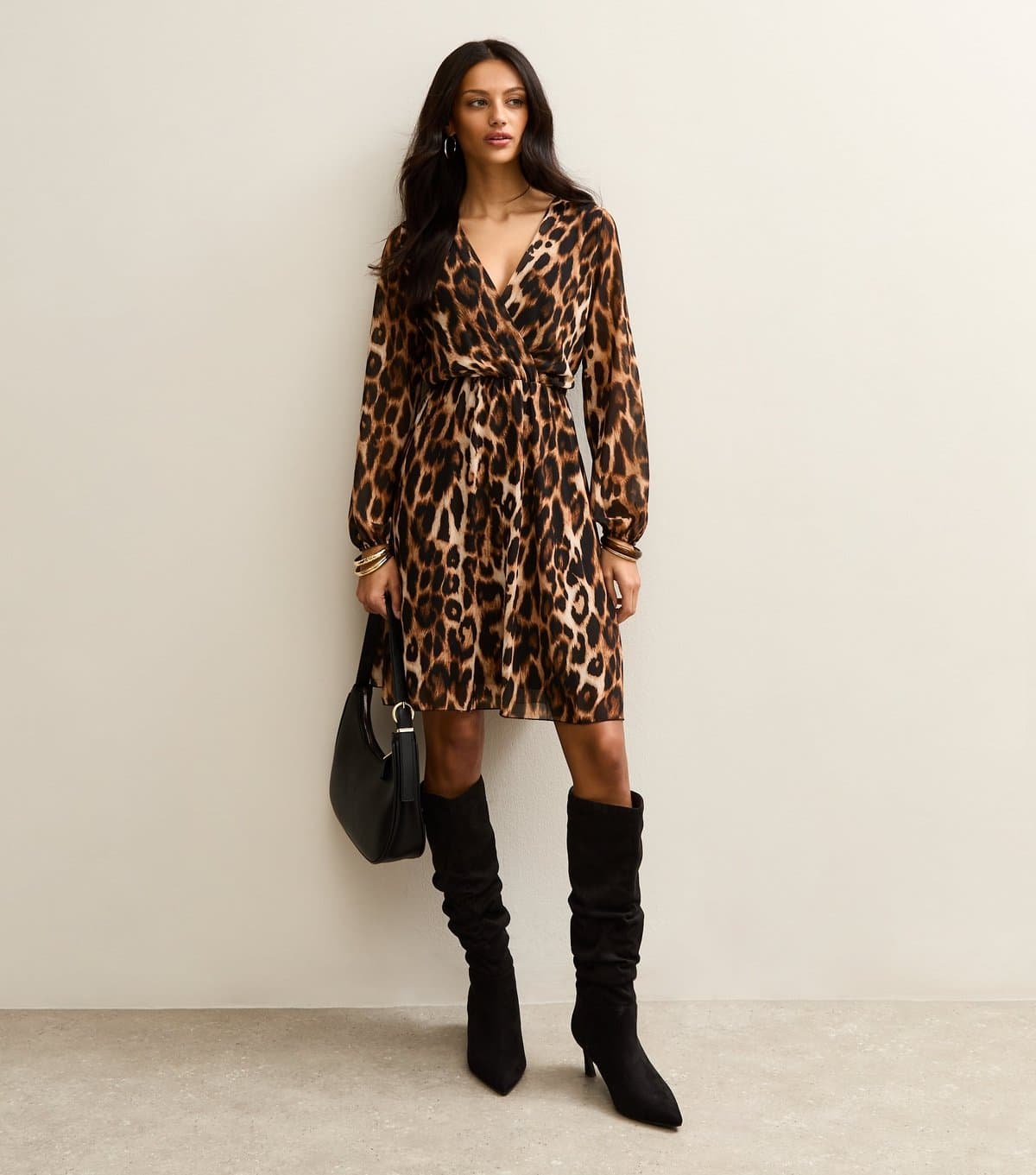 Gini London Women's Animal Print Wrap Elasticated Waist Mini Dress Gini London New Look