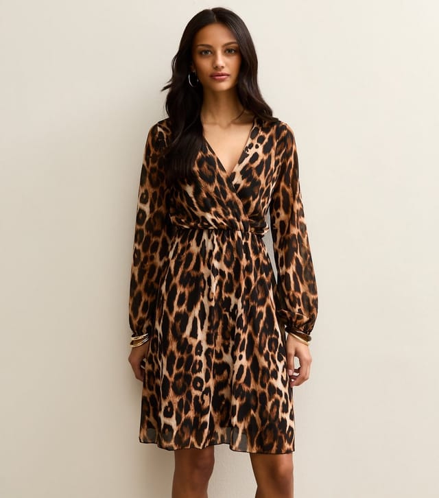Gini London Women's Animal Print Wrap Elasticated Waist Mini Dress Gini London New Look - 3