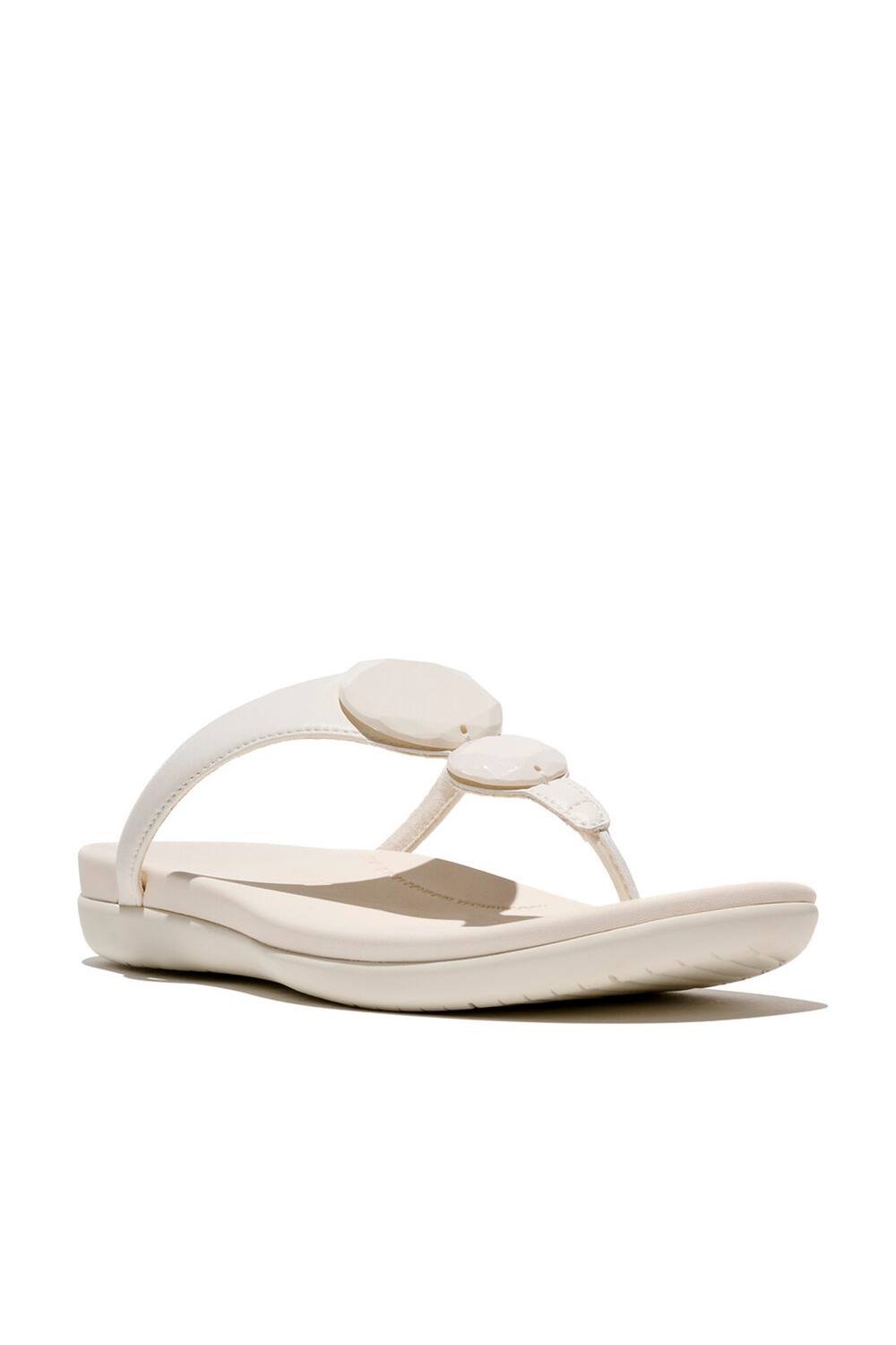 FitFlop FitFlop Women's Solay Glossy-Disc Toe-Post Sandals Cream - 2