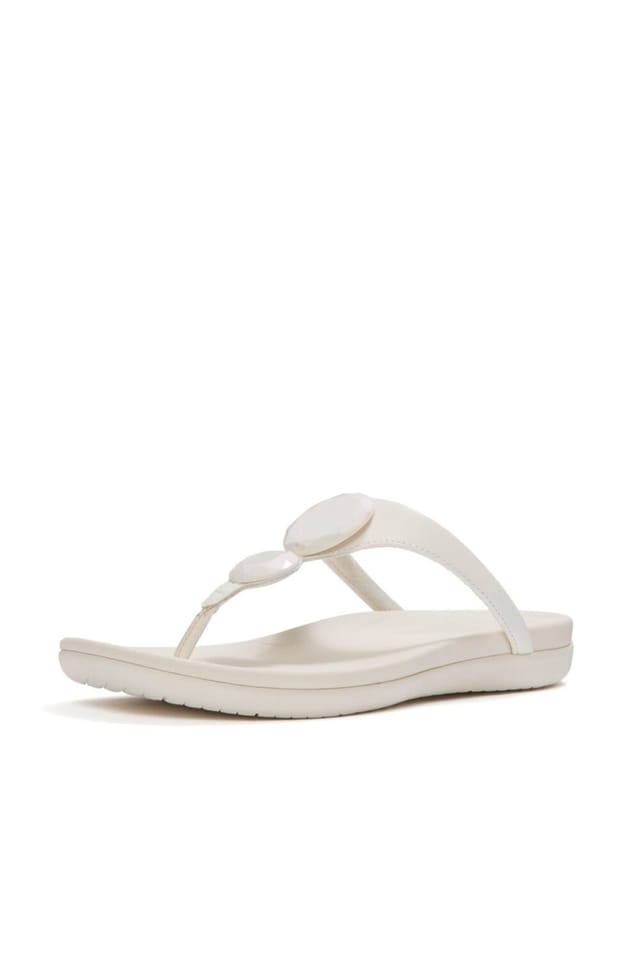 FitFlop FitFlop Women's Solay Glossy-Disc Toe-Post Sandals Cream - 2