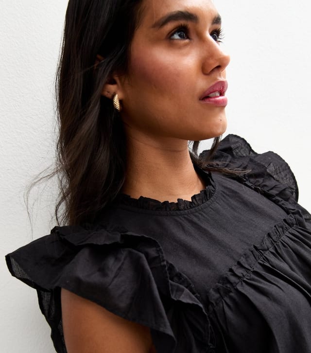 New Look Women's Black Floral Embroidered Frill Trim Mini Dress New Look - 2