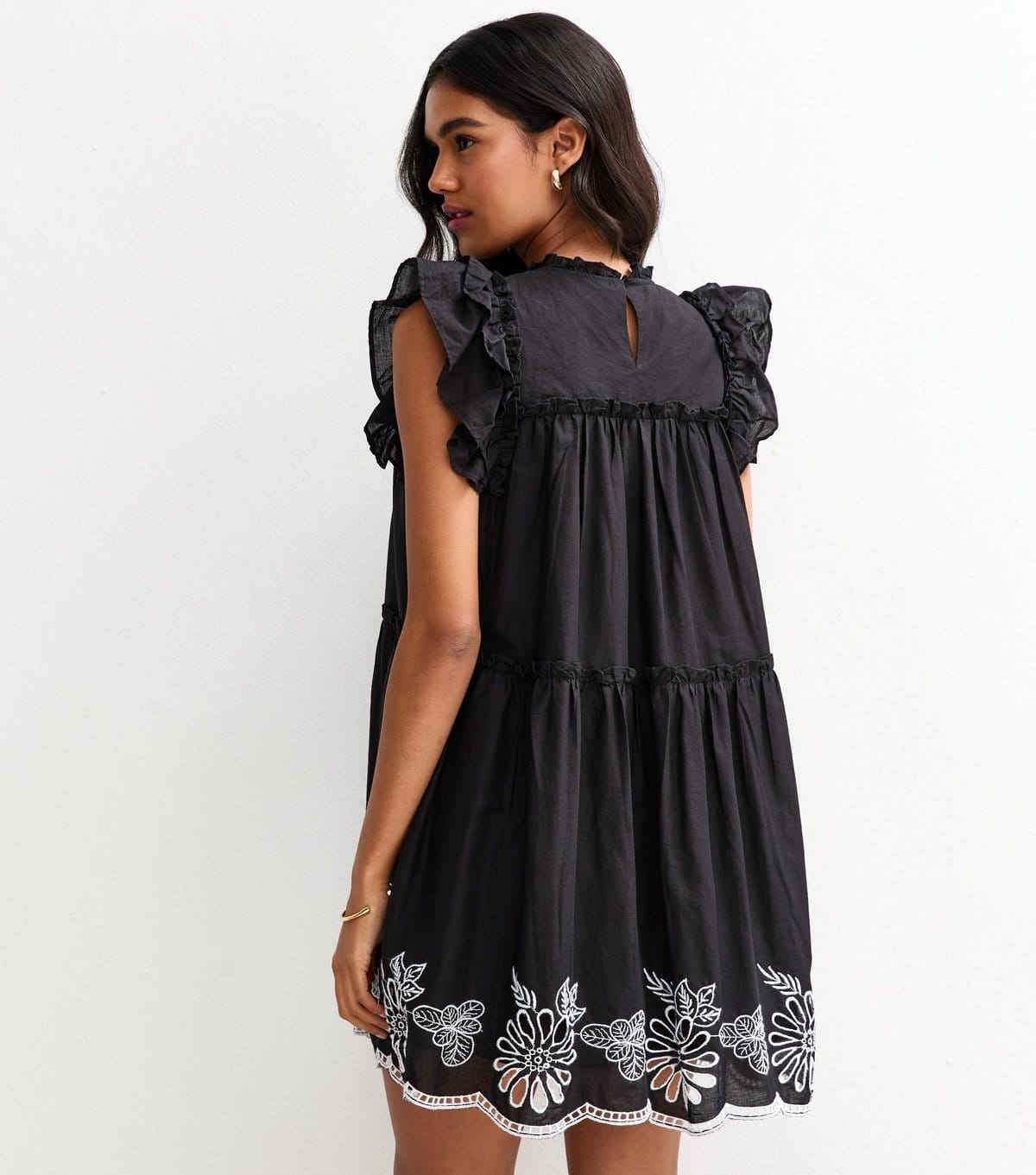 New Look Women's Black Floral Embroidered Frill Trim Mini Dress New Look - 4