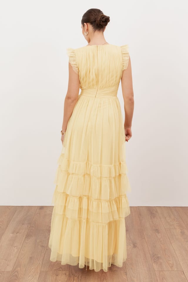 Anaya with Love Anaya with Love Women's Flutter Sleeve Ruffle Maxi Dress in Yellow - 2