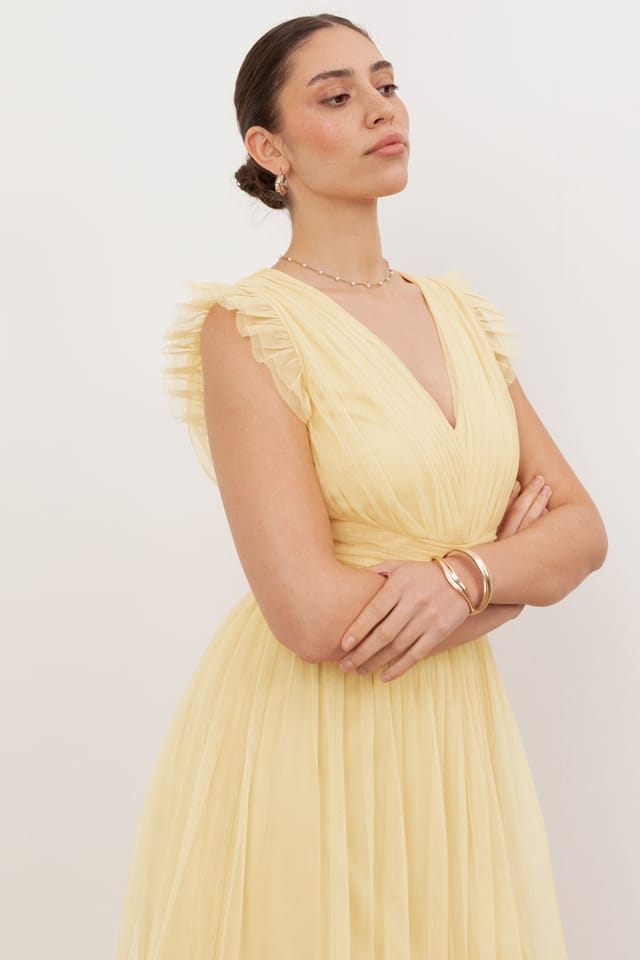 Anaya with Love Anaya with Love Women's Flutter Sleeve Ruffle Maxi Dress in Yellow - 3